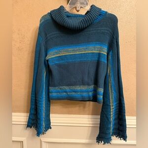 Free People Blue and Yellow Striped Turtleneck Sweater